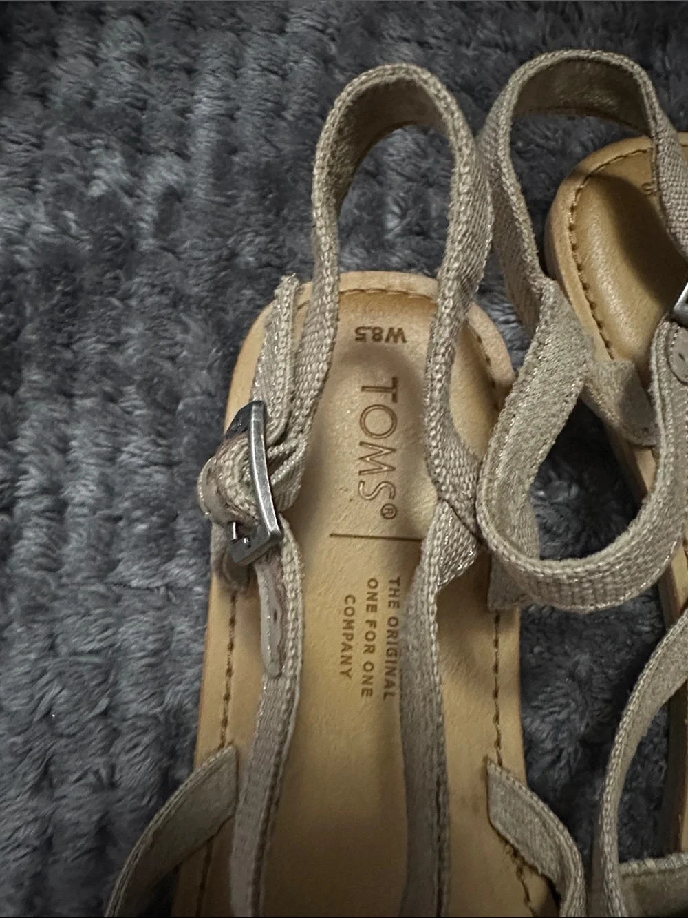 Toms Taupe and Cream Woven Strap Sandals